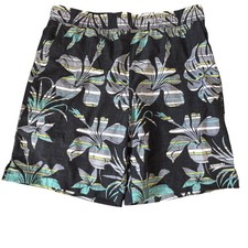 Speedo Men's Swim Trunks M Floral Black Aqua Blue Board Shorts Quick Dry
