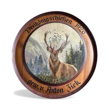 German Shooting Target with Bullet Holes Hubertus Stag  1920 Black Forest Decor