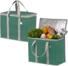 VENO 2 Pack Cooler Bag and Insulated Grocery Bags for 2 Pack, Green - 2 