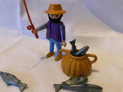 Playmobil fisherman basket fish fishermen's hut 3826 vintage