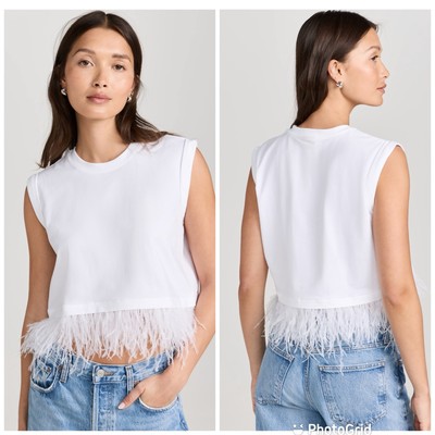 Cinq à Sept Cropped Feather Tee in White Size XS New with Tags!