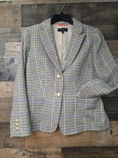 Talbots Houndstooth Wool Blend Blazer "Lively Plaid" Preppy Academia Classic 8P