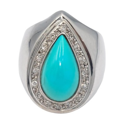14k White Gold Diamond and x Turquoise Cocktail