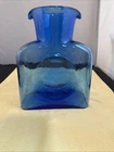 Blenko Art Glass Turquoise Blue Water Bottle 8.25”, Double Spout