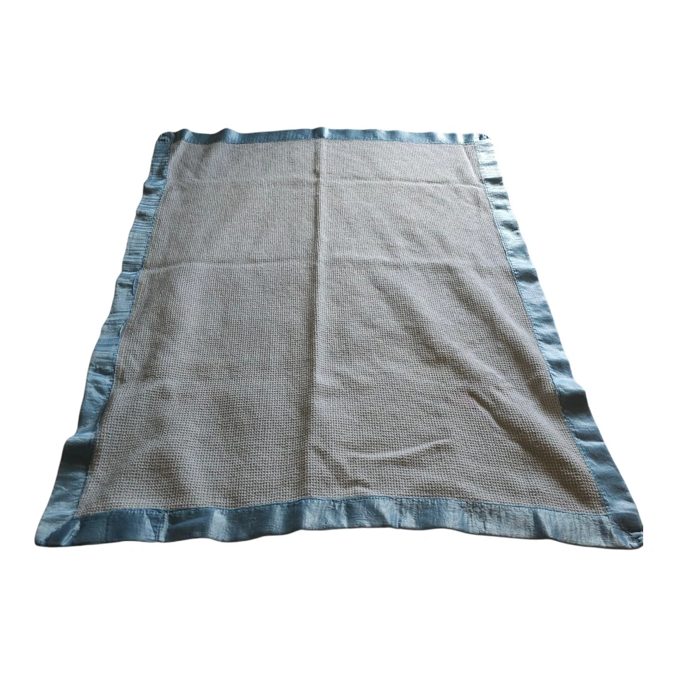 Винтажное вафельное теплое детское одеяло с синей отделкой для котят щенков 40 x 33 - Изображение 4 из 4