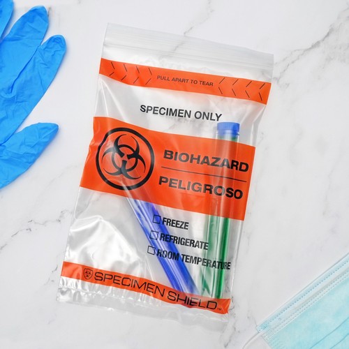 Plymor 6" x 9", 2 Mil Biohazard Zipper Bags with Pouch and Tear-Off Zip Top - Picture 3 of 4