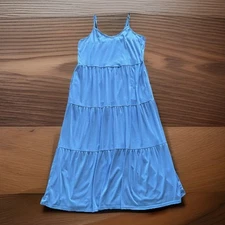 HALIFE Baby Blue Tiered Maxi Beach Sun Dress V-Neck Elastic Back Women's Sz XL