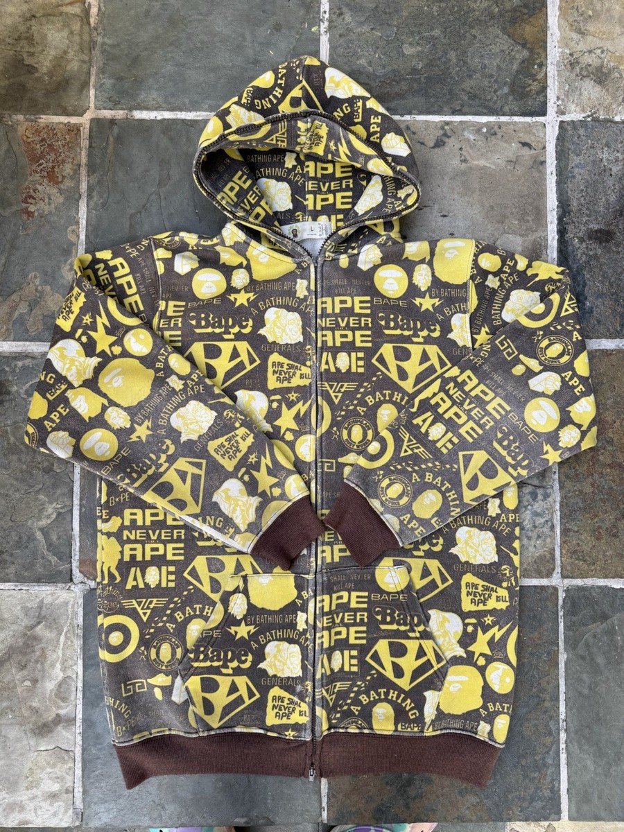 BAPE KIDS Baby Milo Hoodie Size L Brown Fleece Full Zip Ape Head