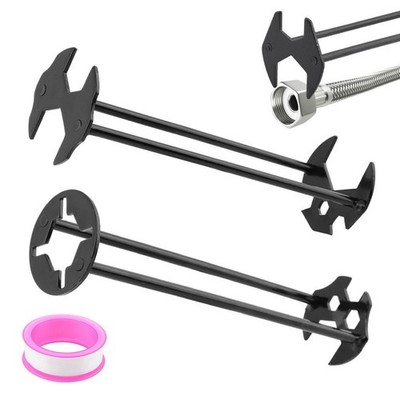2 PCS Basin Wrench Set With Tape 7 Sizes Multifunctional Black Plumbing