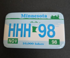 1988 Minnesota Button Pin License Plate Metal 1000 Lakes HHH Souvenir State