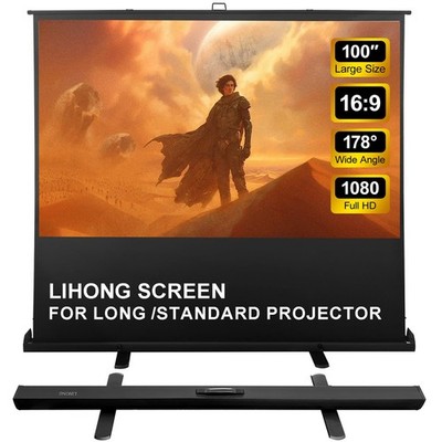 Screen 100 inch 16:9 Portable Manual Pull Up Floor Rising Projector Screen In...