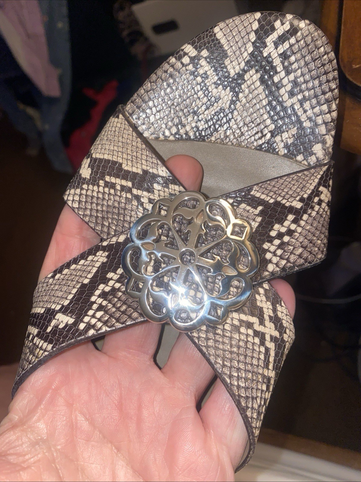 Brighton Alison Python Silver Metallic Block Heel… - image 7