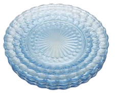 Vtg Anchor Hocking Sapphire Blue Bubble Glass Dinner Plates, 9.5" Set Of 5, MINT