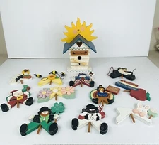 Wooden Bird House Decor With Holiday & Seasonal Accessories 13 Pieces In All