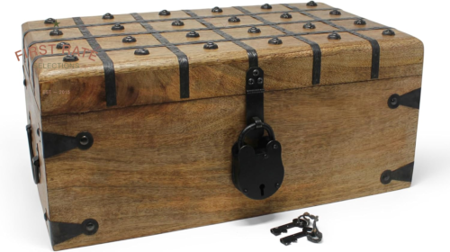 X-Large Treasure Chest with Antique Lock & Key - Storage & Decor