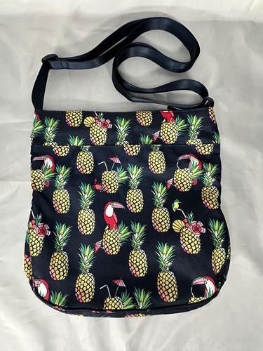 Vera Bradley Crossbody Purse Dark Navy Blue with Pineapples & Tucans - Picture 2 of 5