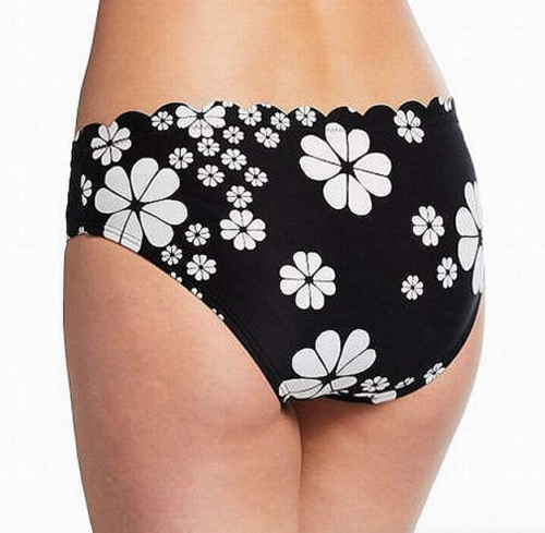 Kate Spade Black White Floral Scalloped Hipster Bikini Swimsuit Bottom Size S - Picture 4 of 4