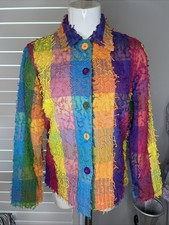 New Woman’s Life Style Aqua Orange Yellow Purple Block Long Sleeve Jacket Top S
