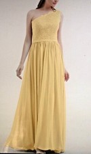 DAVIDS BRIDAL 8 S M Yellow Chiffon Lace ONE SHOULDER GOWN Formal Bridesmaid Prom
