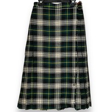Vintage Courtaulds Green Plaid Wool And Courtelle Pleated Back Skirt