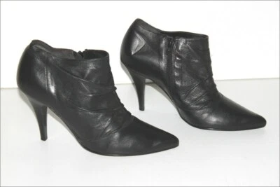 MINELLI Bottines Boots Cuir Plissé Noir Doublées Cuir Talons Fins T 39 TTBE - Photo 1/4