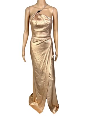 versace rose gold dress Atelier Versace Fall 1999 Haute Couture Metallic Gold Open Back Dress