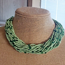 African- Zulu- 20 Strand Bead Choker Necklace- 18"-South Africa-Lt/Dk Green- NWT