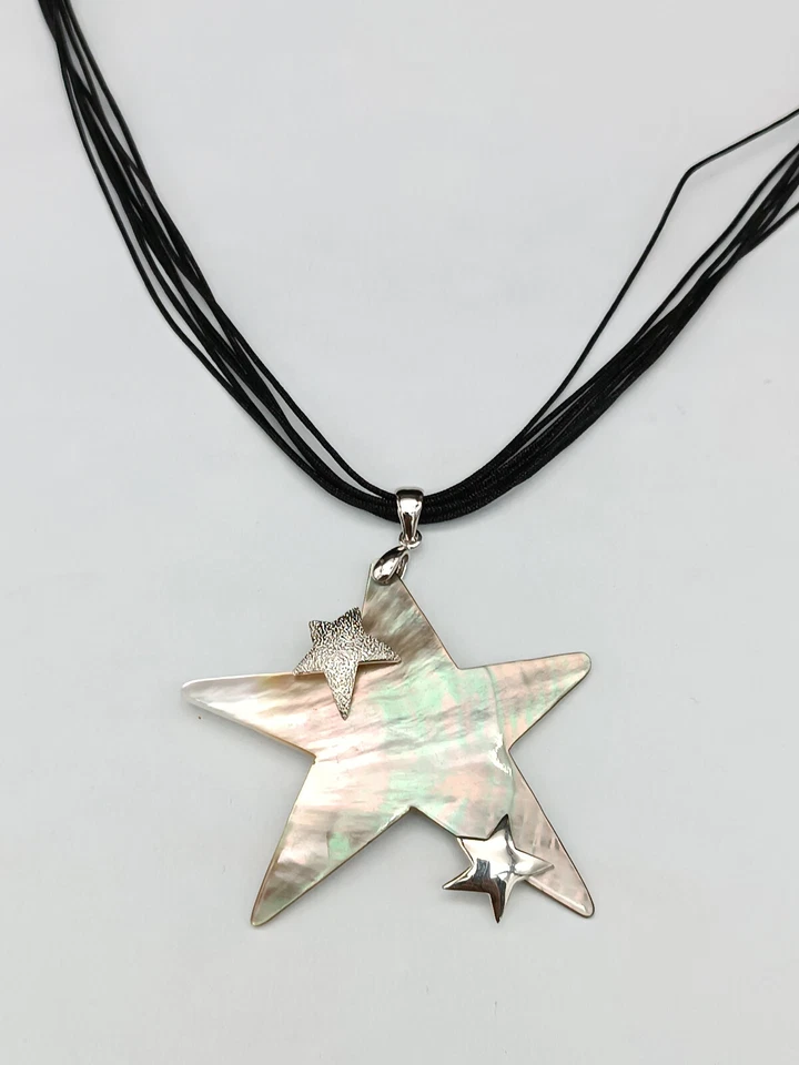 collana donna ciondolo stella madreperla perle argento bianco e acciaio - Immagine 3 di 4