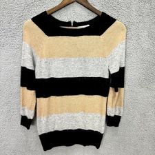 Kenar Striped Angora Sweater Small Black Beige Gray Luxury Preppy Minimalist