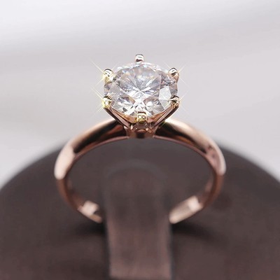 2,42 Karat runder Brillant Moissanit Solitär Verlobungsring 14k rosévergoldet