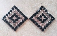 Vintage Nancy Katz Clear  Black Rhinestone Shoe Clips
