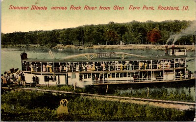 PC Steamer Illinois across Rock River from Glen Eyre Park in Rockford, Illinois