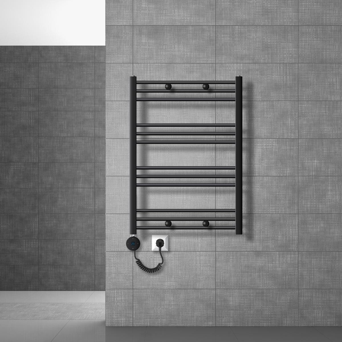 Radiador eléctrico 75x80cm curvado negro con termostato pantalla digital 600W