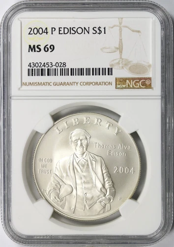 2004-P $1 Edison Silver Dollar Commemorative NGC MS69
