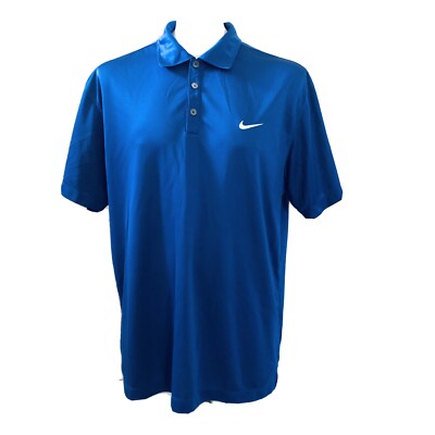 NikeGolf Dri Fit Blue Golf Polo Short Sleeve Shirt Size XL Swoosh Logo 