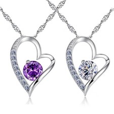 925 Sterling Silver Open Heart Cubic Zirconia Pendant Necklace Gift Box G10