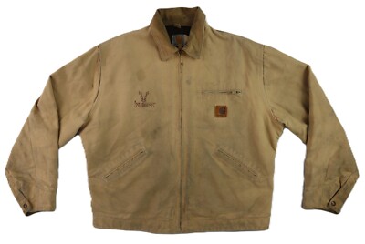 VTG 90s CARHARTT J43 USA Men's L Wheat Blanket Lined Detroit