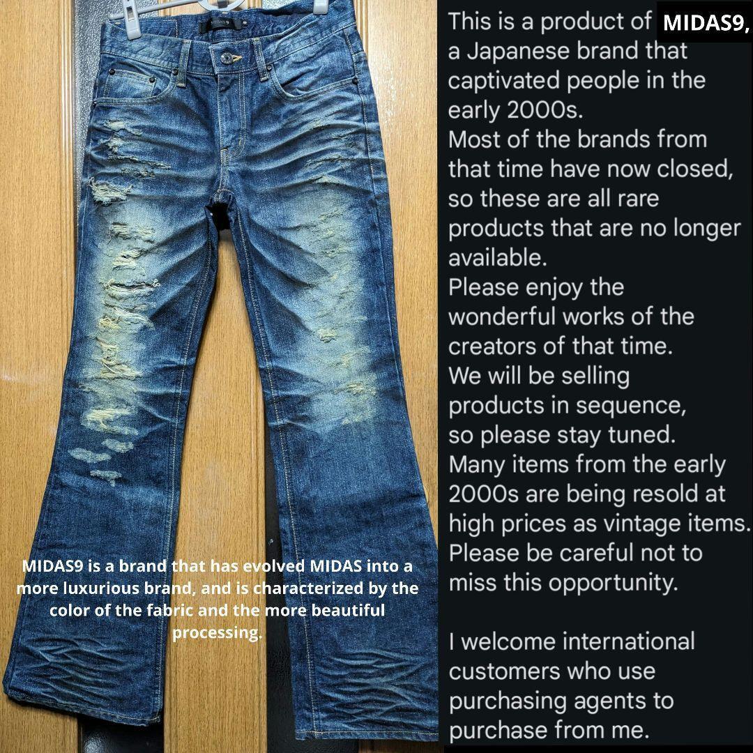 00S Midas9 Damage Denim Pants - Japanese Label, Unique 00S Midas9 Damage Denim Pants - Japanese Label, Unique