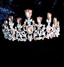Topaz Champagne Rhinestone Crystal Tiara Crown Bridal Pageant Head Jewelry