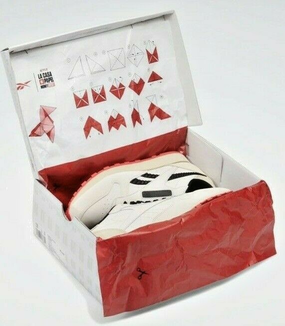 Reebok Men's La Casa De Papel Classic Leather Shoes in White, Black and Red 