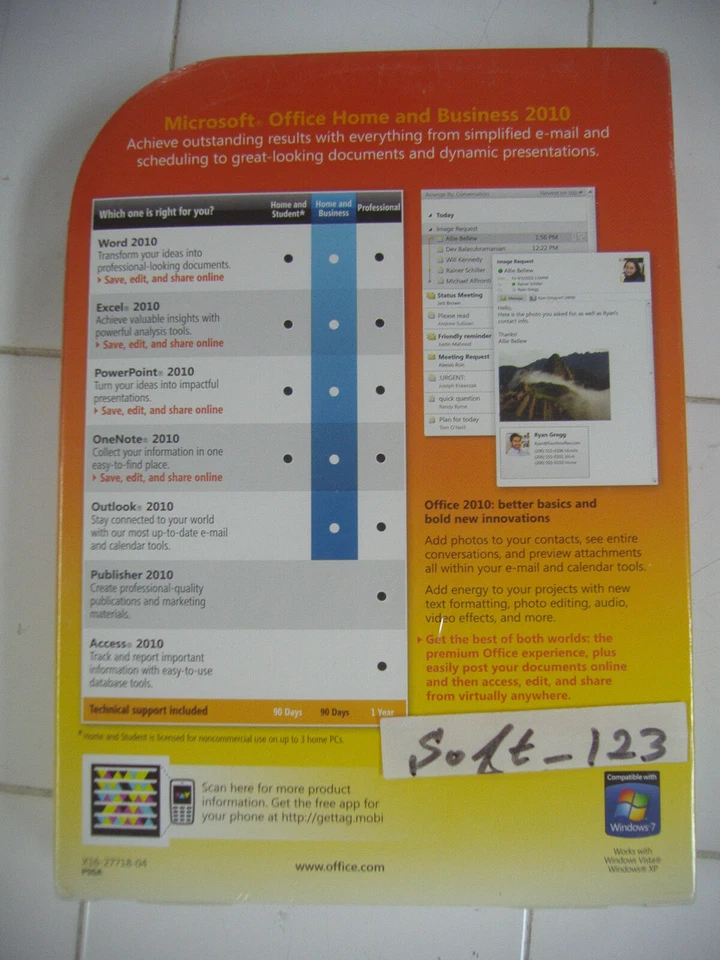 Microsoft Office 2010 Home and Business For 2 PCs Full Retail Vers =SEALED BOX= - Image 2 of 3