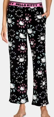 SANRIO Women's Hello Kitty Black Velour Pajama Pants Medium / M