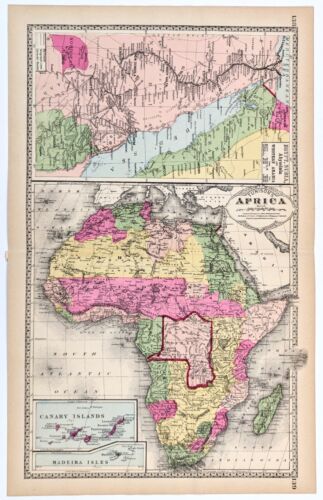 1887 AFRICA - WESTERN ARABIA Map ORIGINAL (20x12) Nile River Course & Delta