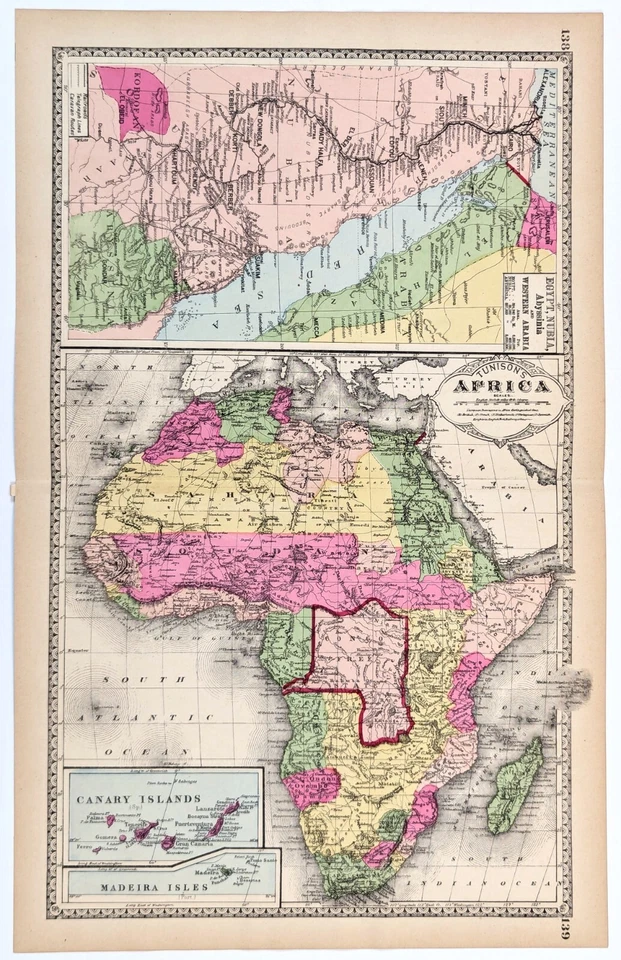 Mapa ÁFRICA - ARABIA OCCIDENTAL 1887 ORIGINAL (20x12) curso del río Nilo y delta Foto 2 de 4