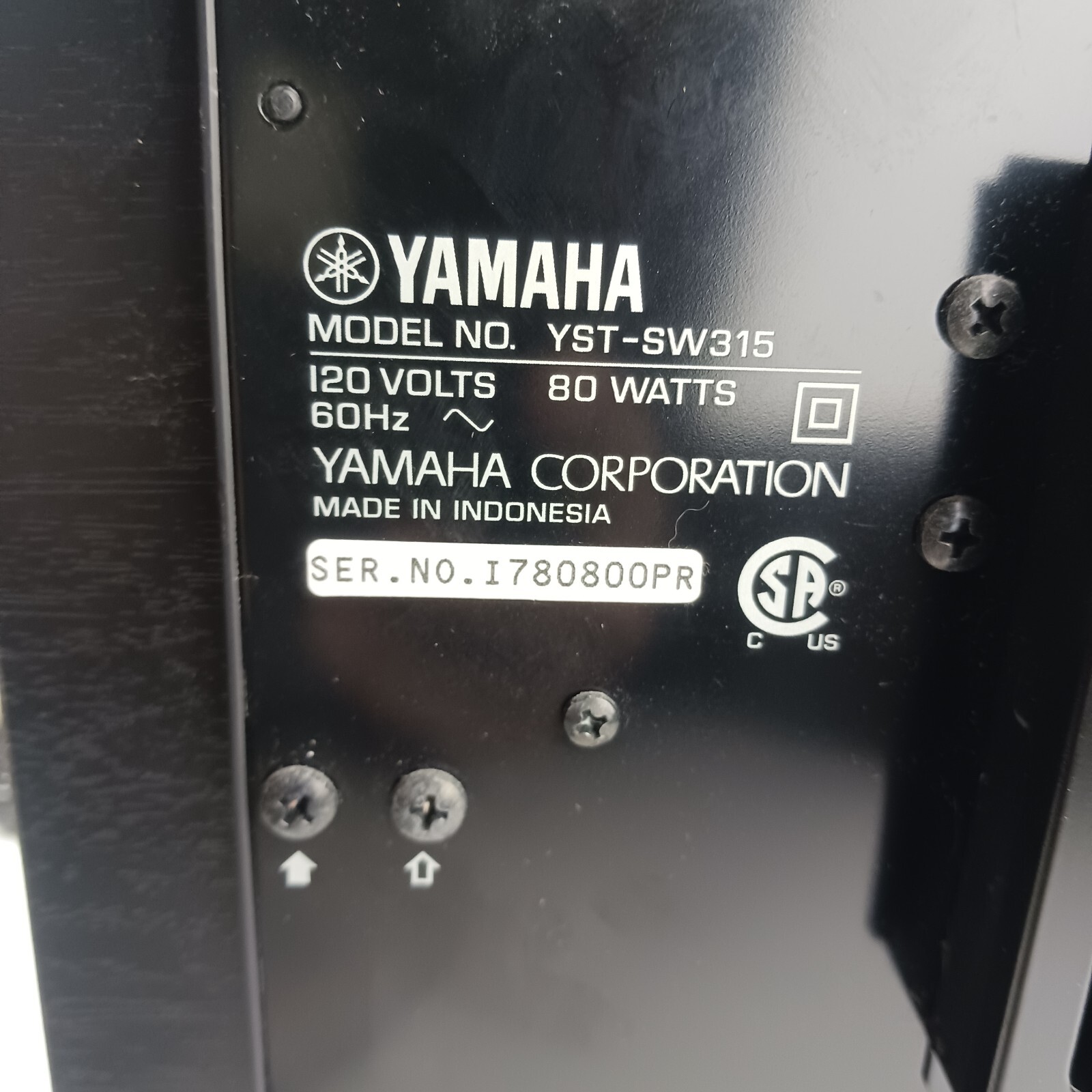 Yamaha Wired Powered Subwoofer sw315 With Manual Model YSTSW315