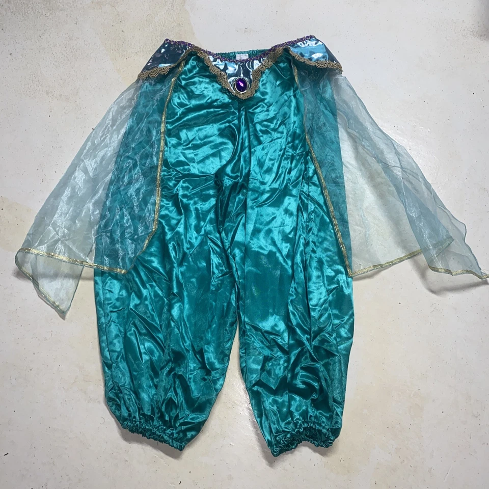 Pantalones Harén Jazmín Turquesa Vientre Bailarina Borde Dorado Genio Disfraz Grande 12-14 Foto 2 de 4
