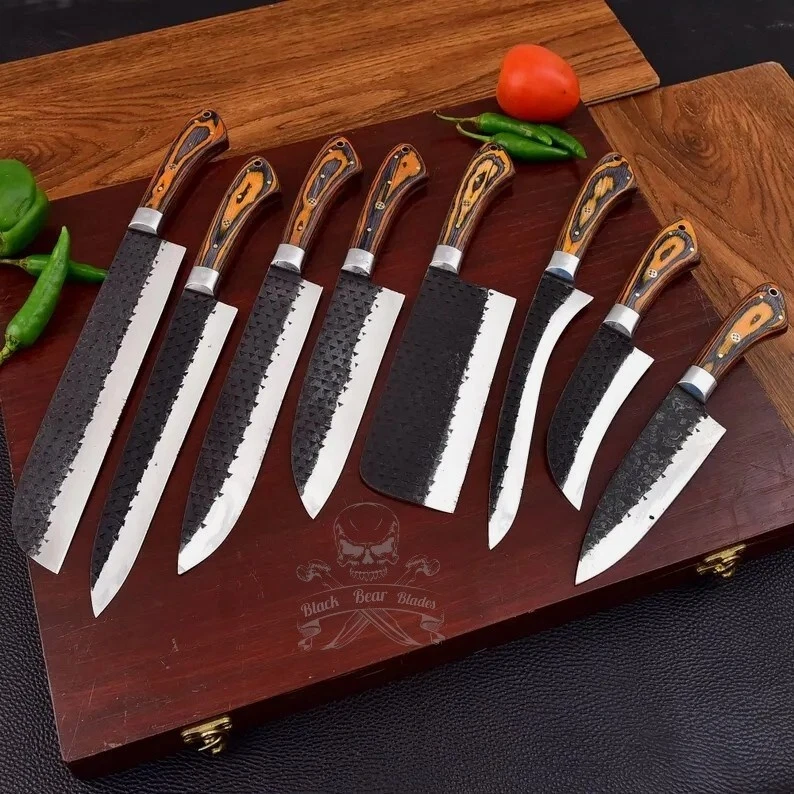 Handmade Professional Carbon Steel Chef Set of 08 Knives with Pakka Wood Handle
Opens in a new windo