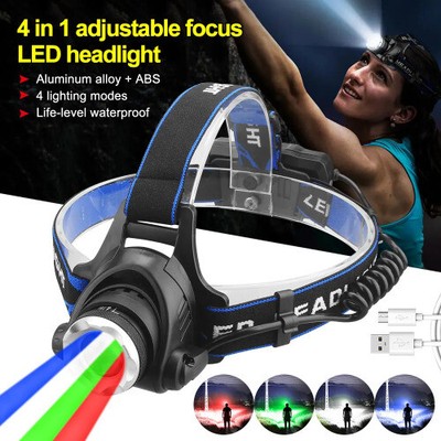 4-In-1-Einstellbarer-Fokus-Scheinwerfer--Zoomable-Angeln-Front-Kopf-Taschenlampe