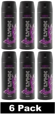 6 x LYNX 96g/150ml DEODORANT BODY SPRAY BODYSPRAY EXCITE BRAND NEW
