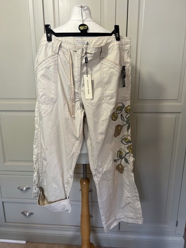 NWT John Rocha Size 18 cream Roll Up embroidered chinos Trousers